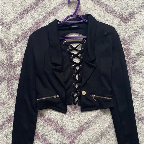 Cropped corset back black blazer top - Picture 3 of 6